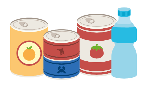 Illustration of canned food items.