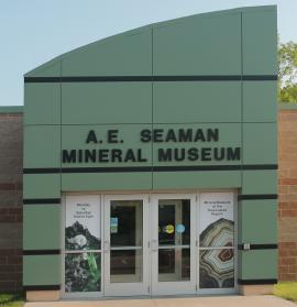 Outer entrance to the main building of the museum with patina green color