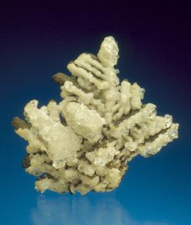 Apophyllite on copper, Phoenix Mine, Keweenaw County, Michigan. A small but beautiful specimen of apophyllite encrusting copper. From the collection of J. T. Reeder. Specimen 4 cm wide. Photo by J. Scovil. (JTR 1702)