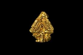 Gold, California. A fine hoppered octahedron of gold. This type of crystal is very rare from California. Specimen 1.8 cm tall. Photo by J. Jaszczak and C. Stefano photo. (JTR 1821)