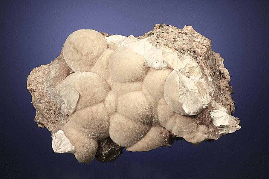 Xonotlite, N’Chwaning Mine, Kuruman, South Africa. Fibrous, radiating spheres of xonotlite from the species’ premier locality. Although relatively common, attractive xonotlite specimens are exceedingly rare.  Specimen 10 cm wide. Photo by G. Robinson. (DM 25902) 